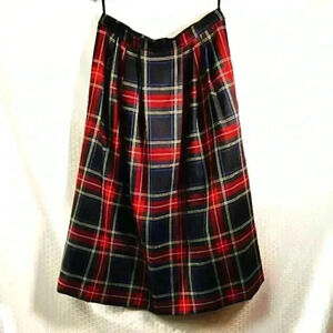 Lands End Tartan Plaid Midi Skirt Petite 12 100% Wool Red & Green